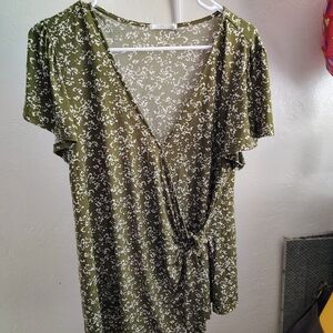 Floral Green Wrap Top
